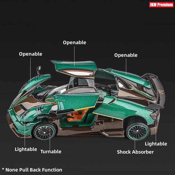 Planet Gates 1/32 Pagani Huayra Roadster Zonda Dinastia Miniature Toy Car JKM Diecast Super Sport Model Sound & Light Collection Pull Back