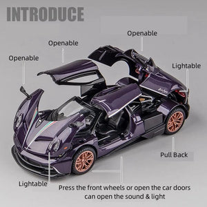 Planet Gates 1/32 Pagani Huayra Roadster Zonda Dinastia Miniature Toy Car JKM Diecast Super Sport Model Sound & Light Collection Pull Back