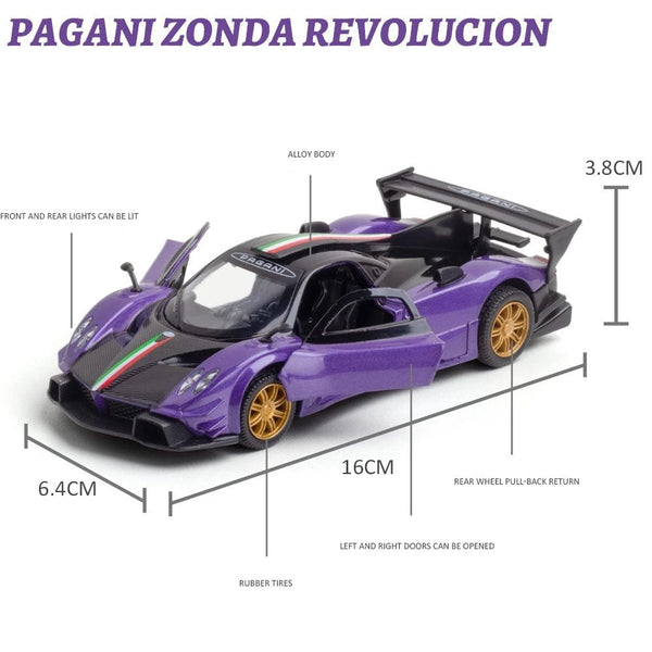 Planet Gates 1/32 Pagani Huayra Roadster Zonda Dinastia Miniature Toy Car JKM Diecast Super Sport Model Sound & Light Collection Pull Back
