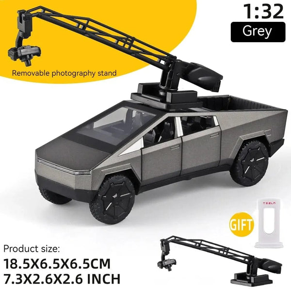 Planet Gates 1:32 Toy Trucks for Boys Cybertruck Model Silver Pickup Truck Diecast Metal Toy Cars with Sound and Light for Kids Age 3 Year