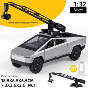 Planet Gates 1:32 Toy Trucks for Boys Cybertruck Model Silver Pickup Truck Diecast Metal Toy Cars with Sound and Light for Kids Age 3 Year