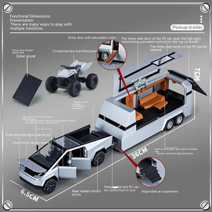 Planet Gates 1:32 Toy Trucks for Boys Cybertruck Model Silver Pickup Truck Diecast Metal Toy Cars with Sound and Light for Kids Age 3 Year
