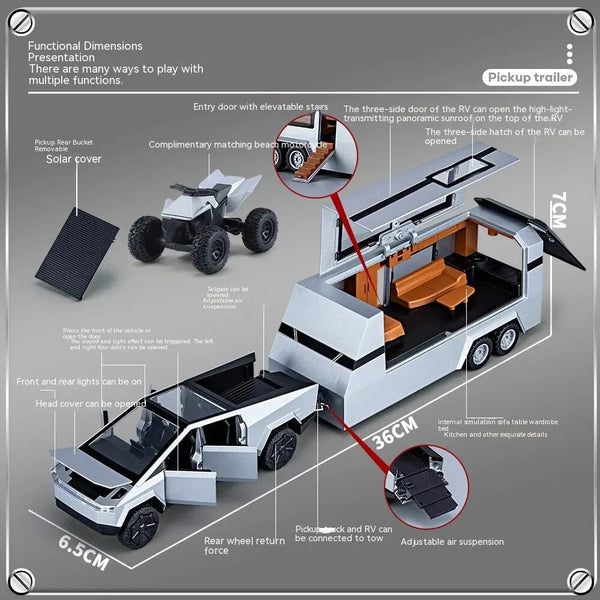 Planet Gates 1:32 Toy Trucks for Boys Cybertruck Model Silver Pickup Truck Diecast Metal Toy Cars with Sound and Light for Kids Age 3 Year