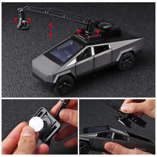 Planet Gates 1:32 Toy Trucks for Boys Cybertruck Model Silver Pickup Truck Diecast Metal Toy Cars with Sound and Light for Kids Age 3 Year