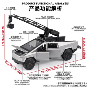 Planet Gates 1:32 Toy Trucks for Boys Cybertruck Model Silver Pickup Truck Diecast Metal Toy Cars with Sound and Light for Kids Age 3 Year