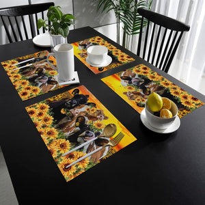 Planet Gates 1/4/6pcs Place Mats, Polyester Placemats Set, Abstract Cow & Yellow Sunflowers Design Placemat, Farmhouse Style Dining Table Mats, For Family, Hotel, Banquet, Holiday, Floral Kitchen Decor, Home Supplies
