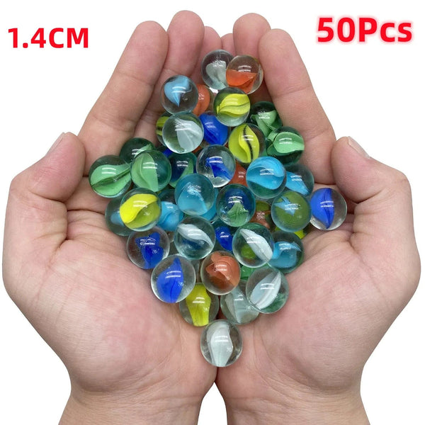 Planet Gates 1.4cm 50Pcs 10/50PCS 25/14mm Colorful Glass Marbles Toy Kids Marble Balls Run Game Solitaire Toy Accs Vase Filler&Fish Tank Home Toy Gift