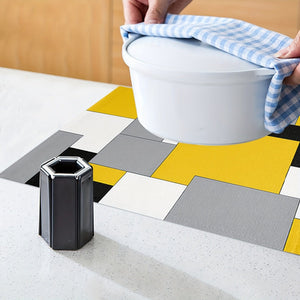 Planet Gates 1/4pcs, Polyester Placemats, Abstract Colorful Geometric Table Mat, Rectangle Heat Insulation Pad, Yellow Gray Black Mosaic Block For Dining Tables