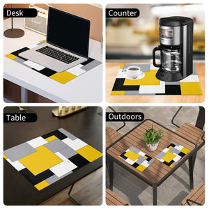 Planet Gates 1/4pcs, Polyester Placemats, Abstract Colorful Geometric Table Mat, Rectangle Heat Insulation Pad, Yellow Gray Black Mosaic Block For Dining Tables