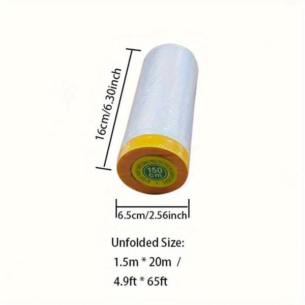 Planet Gates 1.5m*20m / 4.9ft*65ft Pre-Taped Masking Film, Clear Plastic Sheeting Plastic Drop Cloths For Painting, Automotive Appliance, Plastic Sheeting Cover For Home Painting