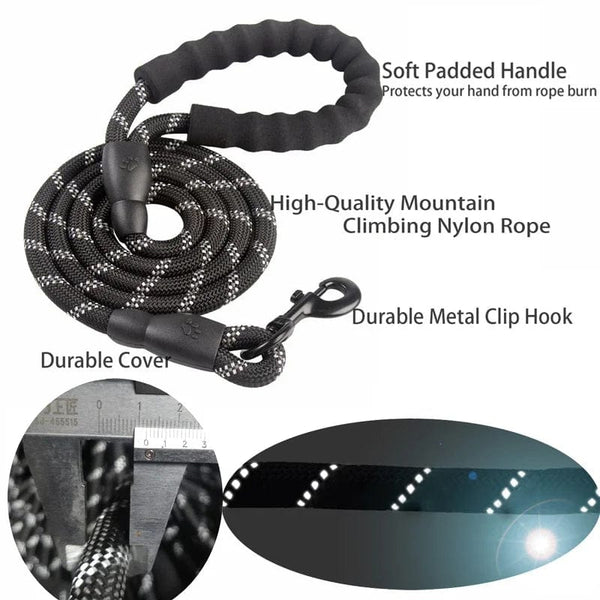 Planet Gates 1.5M/2M/3M Large Dog Rope Round 1.2CM Nylon Pet Leash Strengthen Reflective Rope Walking Dog Traction Collar Harness Dog Lead