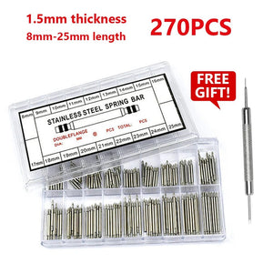 Planet Gates 1.5mm 8-25mm 270pcs/set Strainless Steel Spring Bars Dia 1.5mm/1.8mm length8mm - 25mm/6mm - 23mm Watchband Strap Belt Watch Repair Tools Pin