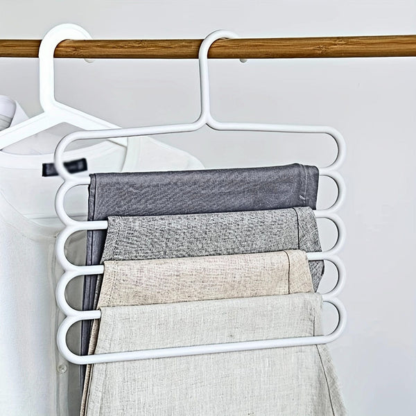 Planet Gates 1/5pcs 5-tier Metal Pants Hanger, Foldable Non-slip Clothes Rack For Ties, Pants, Scarves, Household Space Saving Organizer For Closet, Wardrobe, Home, Dorm, Bedroom