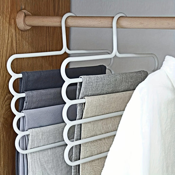 Planet Gates 1/5pcs 5-tier Metal Pants Hanger, Foldable Non-slip Clothes Rack For Ties, Pants, Scarves, Household Space Saving Organizer For Closet, Wardrobe, Home, Dorm, Bedroom