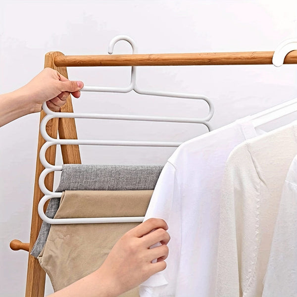 Planet Gates 1/5pcs 5-tier Metal Pants Hanger, Foldable Non-slip Clothes Rack For Ties, Pants, Scarves, Household Space Saving Organizer For Closet, Wardrobe, Home, Dorm, Bedroom