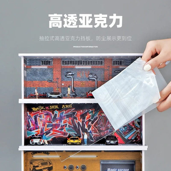 Planet Gates 1/64 Simulated Parking Lot Model Miniature Scene Parking Lot PVC Assembly with Light Parking Space Model Display Frame