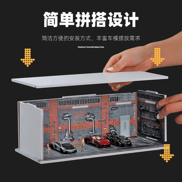 Planet Gates 1/64 Simulated Parking Lot Model Miniature Scene Parking Lot PVC Assembly with Light Parking Space Model Display Frame