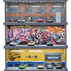 Planet Gates 1/64 Simulated Parking Lot Model Miniature Scene Parking Lot PVC Assembly with Light Parking Space Model Display Frame