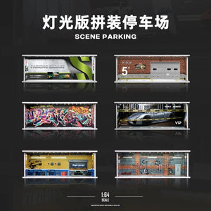 Planet Gates 1/64 Simulated Parking Lot Model Miniature Scene Parking Lot PVC Assembly with Light Parking Space Model Display Frame