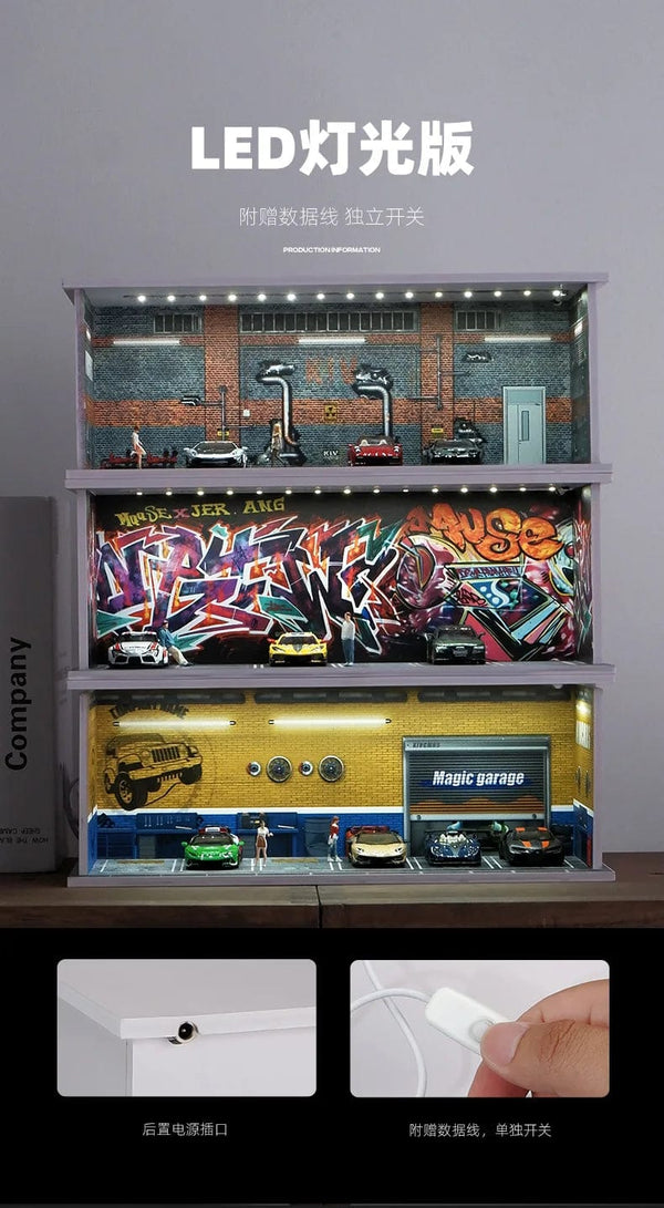 Planet Gates 1/64 Simulated Parking Lot Model Miniature Scene Parking Lot PVC Assembly with Light Parking Space Model Display Frame