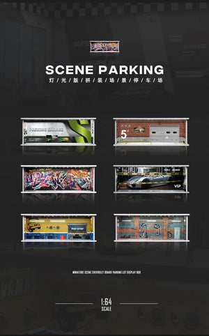 Planet Gates 1/64 Simulated Parking Lot Model Miniature Scene Parking Lot PVC Assembly with Light Parking Space Model Display Frame