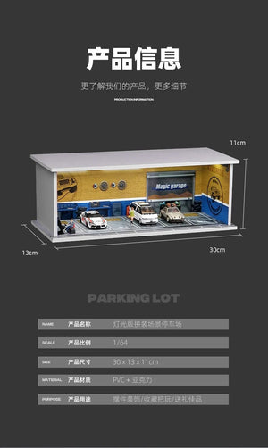 Planet Gates 1/64 Simulated Parking Lot Model Miniature Scene Parking Lot PVC Assembly with Light Parking Space Model Display Frame