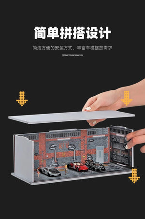 Planet Gates 1/64 Simulated Parking Lot Model Miniature Scene Parking Lot PVC Assembly with Light Parking Space Model Display Frame