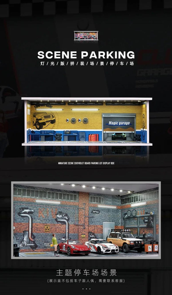 Planet Gates 1/64 Simulated Parking Lot Model Miniature Scene Parking Lot PVC Assembly with Light Parking Space Model Display Frame