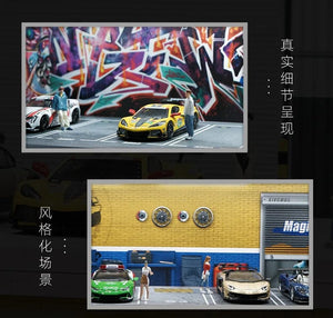 Planet Gates 1/64 Simulated Parking Lot Model Miniature Scene Parking Lot PVC Assembly with Light Parking Space Model Display Frame