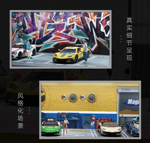 Planet Gates 1/64 Simulated Parking Lot Model Miniature Scene Parking Lot PVC Assembly with Light Parking Space Model Display Frame