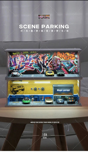 Planet Gates 1/64 Simulated Parking Lot Model Miniature Scene Parking Lot PVC Assembly with Light Parking Space Model Display Frame