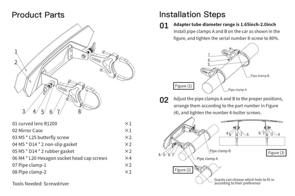 Planet Gates 1.65-2" UTV Wide Rear View Racing Mirror Compatible with Polaris RZR Ranger 800 1000 XP 900 for CFMoto for Can Am Maverick X3
