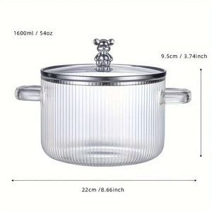 Planet Gates 1.6L Soup Pot With Lid 1set Glass Cookware, 54Oz Clear Glass Pot, Glass Saucepan, Potpourri Simmer Pot With Lid, Easy Grip Handles, Made From Oven, Microwave, Stove And Dishwasher Safe Borosilicate Glass