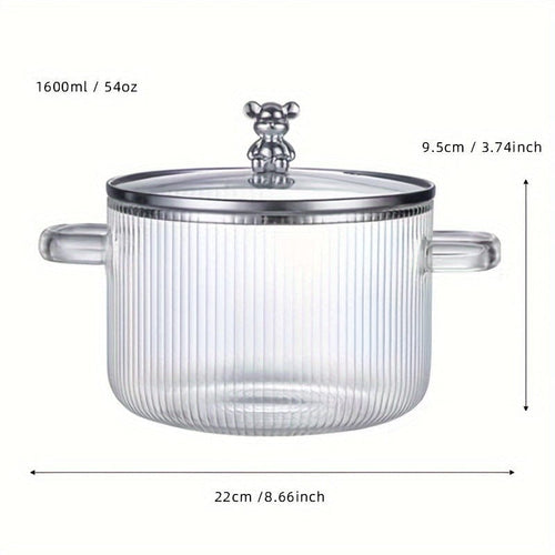 Planet Gates 1.6L Soup Pot With Lid 1set Glass Cookware, 54Oz Clear Glass Pot, Glass Saucepan, Potpourri Simmer Pot With Lid, Easy Grip Handles, Made From Oven, Microwave, Stove And Dishwasher Safe Borosilicate Glass