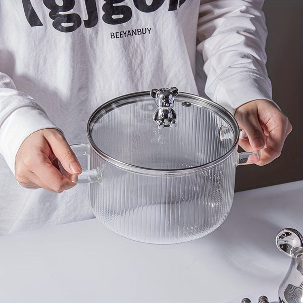 Planet Gates 1.6L Soup Pot With Lid 1set Glass Cookware, 54Oz Clear Glass Pot, Glass Saucepan, Potpourri Simmer Pot With Lid, Easy Grip Handles, Made From Oven, Microwave, Stove And Dishwasher Safe Borosilicate Glass