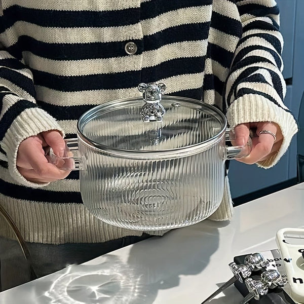 Planet Gates 1.6L Soup Pot With Lid 1set Glass Cookware, 54Oz Clear Glass Pot, Glass Saucepan, Potpourri Simmer Pot With Lid, Easy Grip Handles, Made From Oven, Microwave, Stove And Dishwasher Safe Borosilicate Glass