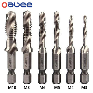 Planet Gates 1/6Pcs Tap Drill Bit Set Hex Shank Titanium Plated HSS Screw Thread Bit Screw Machine Compound Tap M3 M4 M5 M6 M8 M10 Hand Tools