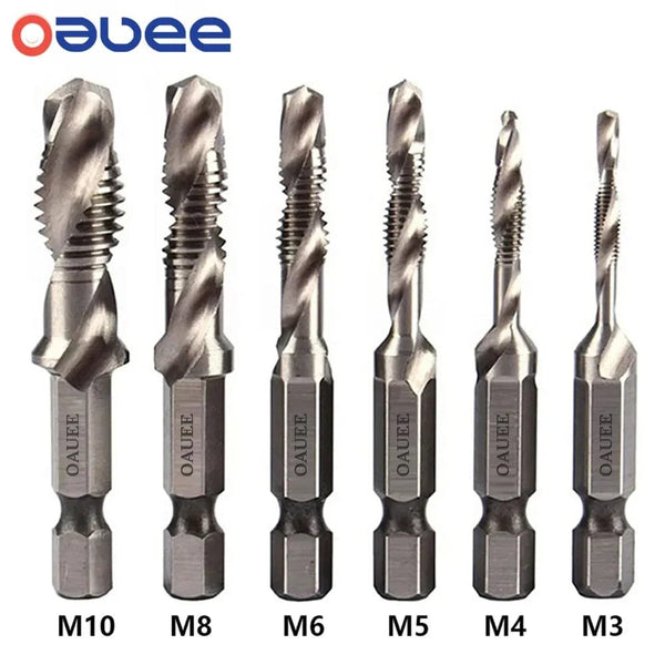 Planet Gates 1/6Pcs Tap Drill Bit Set Hex Shank Titanium Plated HSS Screw Thread Bit Screw Machine Compound Tap M3 M4 M5 M6 M8 M10 Hand Tools