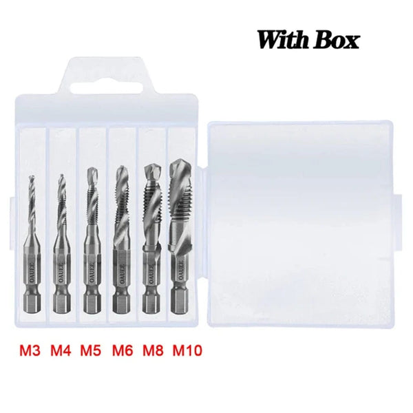 Planet Gates 1/6Pcs Tap Drill Bit Set Hex Shank Titanium Plated HSS Screw Thread Bit Screw Machine Compound Tap M3 M4 M5 M6 M8 M10 Hand Tools