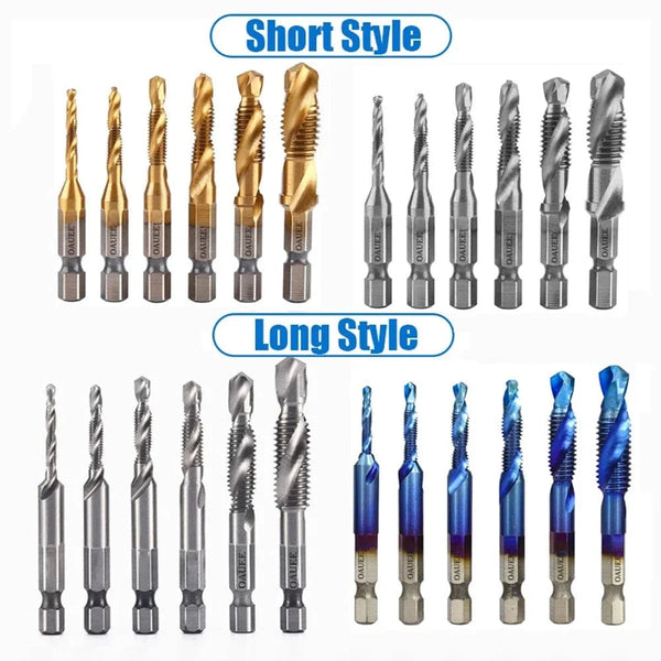 Planet Gates 1/6Pcs Tap Drill Bit Set Hex Shank Titanium Plated HSS Screw Thread Bit Screw Machine Compound Tap M3 M4 M5 M6 M8 M10 Hand Tools