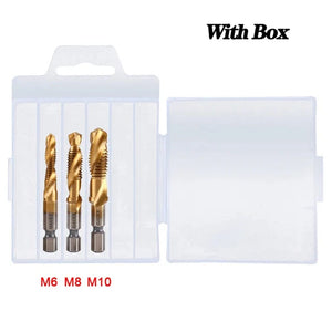 Planet Gates 1/6Pcs Tap Drill Bit Set Hex Shank Titanium Plated HSS Screw Thread Bit Screw Machine Compound Tap M3 M4 M5 M6 M8 M10 Hand Tools