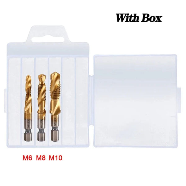 Planet Gates 1/6Pcs Tap Drill Bit Set Hex Shank Titanium Plated HSS Screw Thread Bit Screw Machine Compound Tap M3 M4 M5 M6 M8 M10 Hand Tools