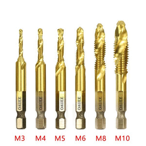 Planet Gates 1/6Pcs Tap Drill Bit Set Hex Shank Titanium Plated HSS Screw Thread Bit Screw Machine Compound Tap M3 M4 M5 M6 M8 M10 Hand Tools