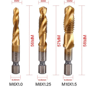 Planet Gates 1/6Pcs Tap Drill Bit Set Hex Shank Titanium Plated HSS Screw Thread Bit Screw Machine Compound Tap M3 M4 M5 M6 M8 M10 Hand Tools
