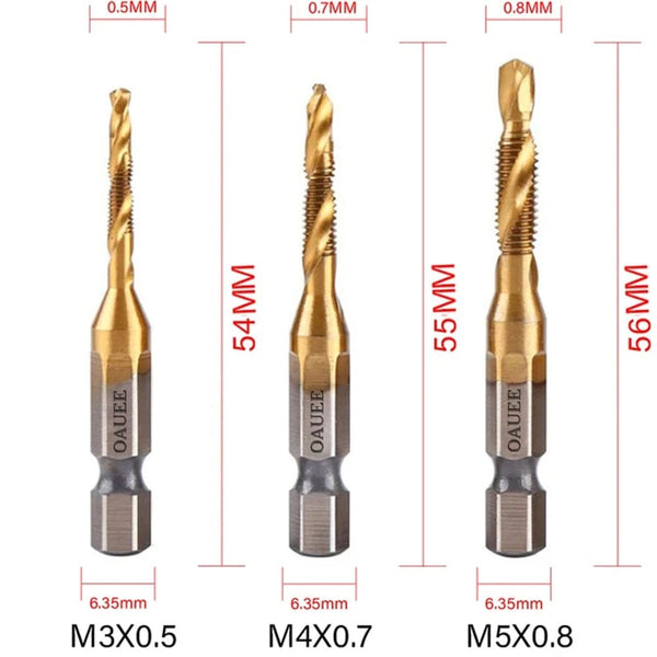 Planet Gates 1/6Pcs Tap Drill Bit Set Hex Shank Titanium Plated HSS Screw Thread Bit Screw Machine Compound Tap M3 M4 M5 M6 M8 M10 Hand Tools