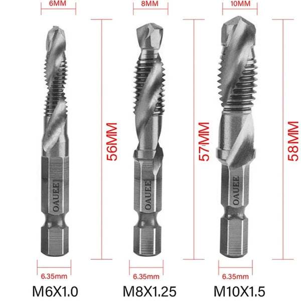 Planet Gates 1/6Pcs Tap Drill Bit Set Hex Shank Titanium Plated HSS Screw Thread Bit Screw Machine Compound Tap M3 M4 M5 M6 M8 M10 Hand Tools