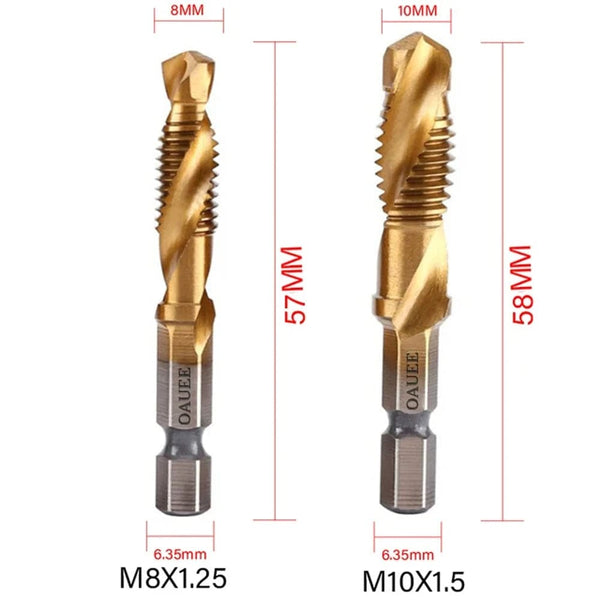 Planet Gates 1/6Pcs Tap Drill Bit Set Hex Shank Titanium Plated HSS Screw Thread Bit Screw Machine Compound Tap M3 M4 M5 M6 M8 M10 Hand Tools