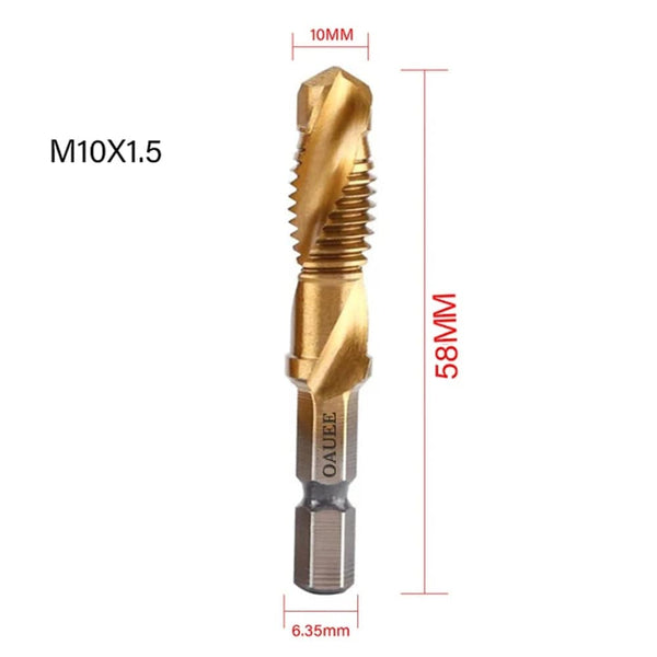 Planet Gates 1/6Pcs Tap Drill Bit Set Hex Shank Titanium Plated HSS Screw Thread Bit Screw Machine Compound Tap M3 M4 M5 M6 M8 M10 Hand Tools