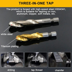 Planet Gates 1/6Pcs Tap Drill Bit Set Hex Shank Titanium Plated HSS Screw Thread Bit Screw Machine Compound Tap M3 M4 M5 M6 M8 M10 Hand Tools