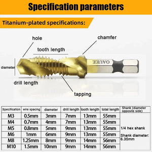 Planet Gates 1/6Pcs Tap Drill Bit Set Hex Shank Titanium Plated HSS Screw Thread Bit Screw Machine Compound Tap M3 M4 M5 M6 M8 M10 Hand Tools